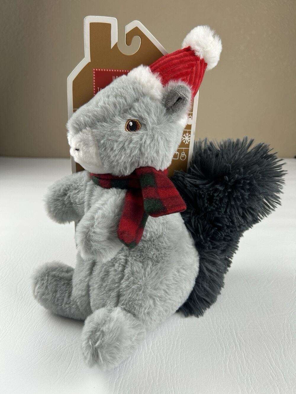 Pally Paws Christmas Squirrel Squeaky Dog Toy Plush 11” Santa Hat Scarf